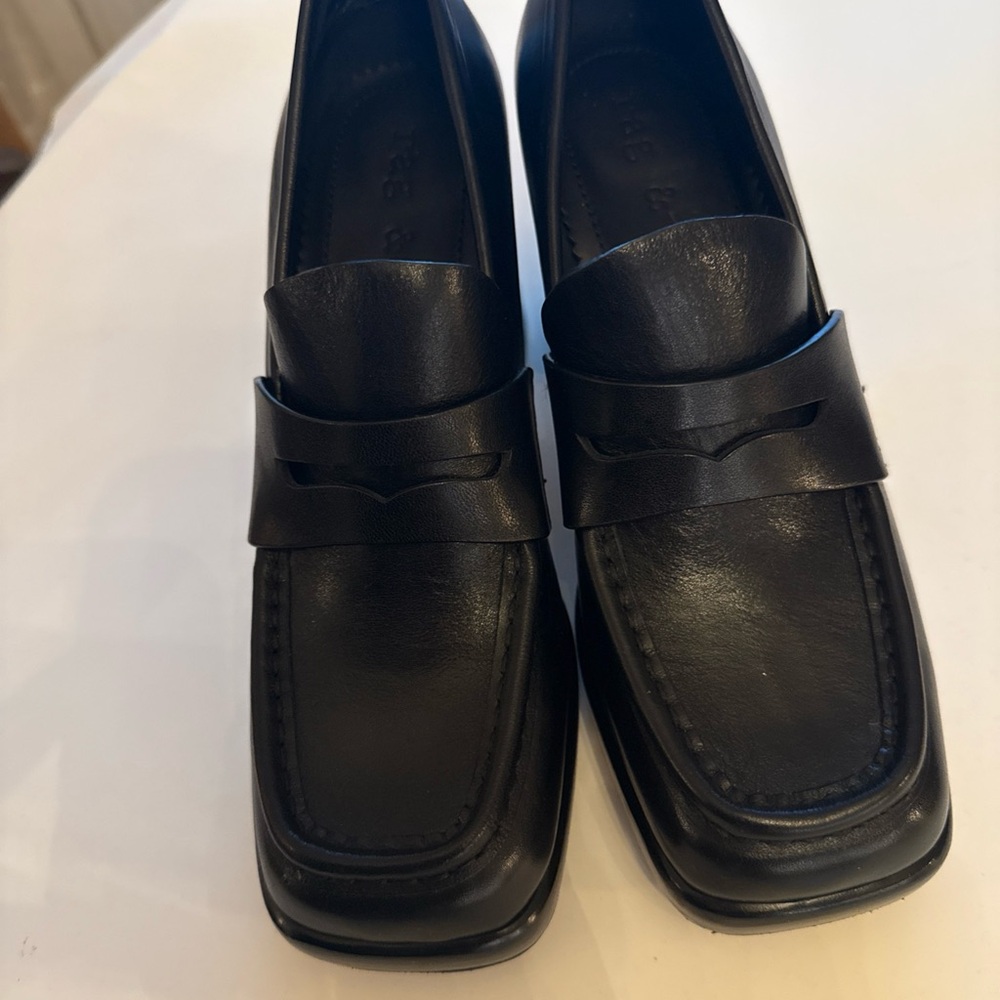 Rag And Bone Matrix Platform Block Heel Leather Penny Loafers 8.5 (38.5EU) Black